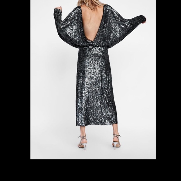 zara open back sequin dress